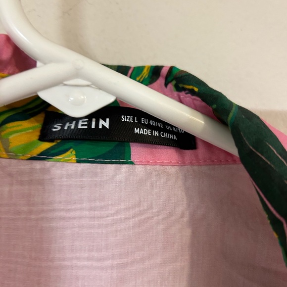 Shein Pink/Green Floral Long Sleeve Buttons Down Blouse Women’s Sz L - Picture 4 of 4